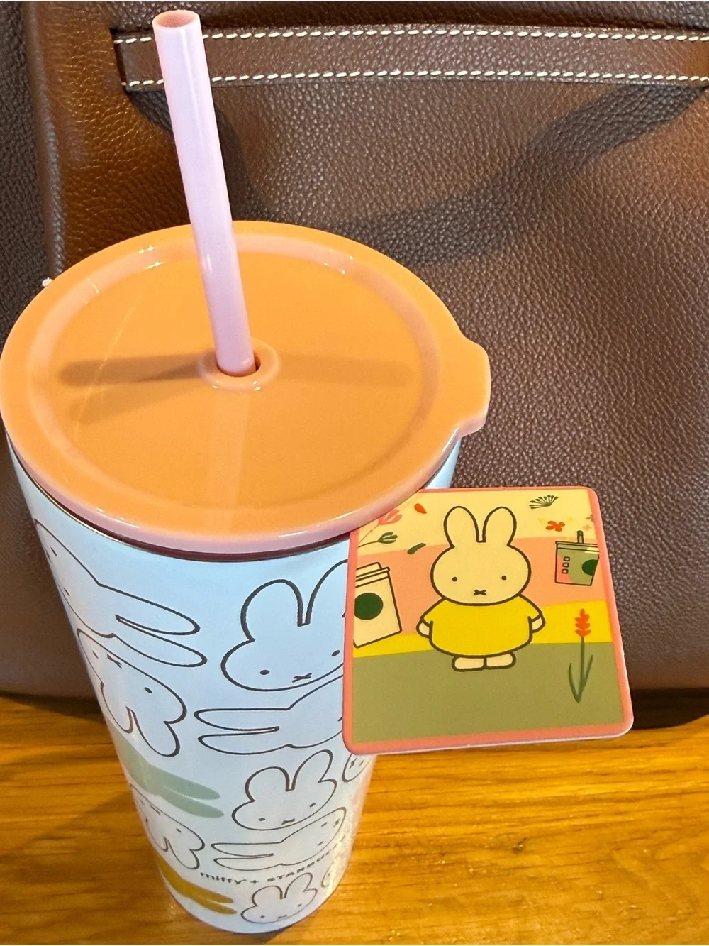 miffy Starbucks White Tumbler with Pink Lid and Pastel Bunny Pattern
